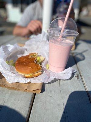 Burger and strawberry shake