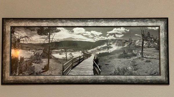 iPhone Panoramic blown up printed in black and white on metallic glossy paper with art glass.