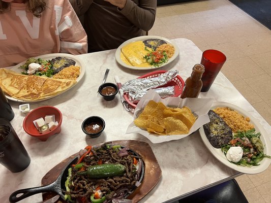 Cheese enchiladas, quesadillas and carne Asada.