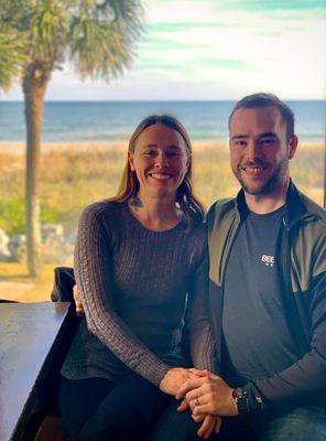 A picture of my wife and I enjoying lunch from a local cafe. Please forgive the "leave beard".