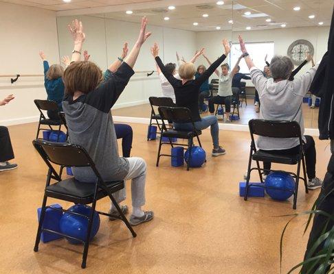 Chair Yoga(+) provides strengthening and lengthening of the whole body to improve posture, alignment and balance.