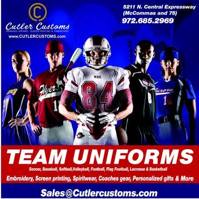 Team uniforms for all sports.  High quality, quick lead time.