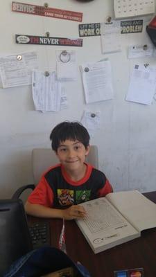 Ralph let my son use his desk so he could do some activities to pass the time