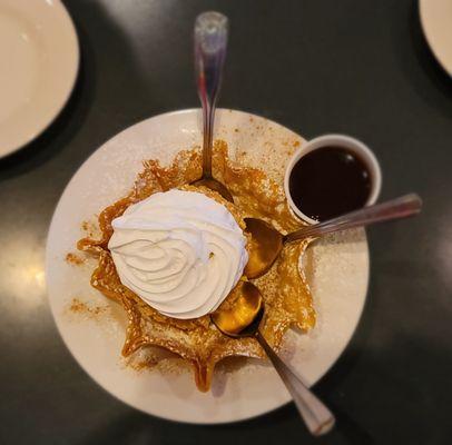 Excellent fried ice cream, ordered with the chocolate sauce on the side.