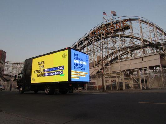 LED Mobile Billboard Truck provided by American Guerilla Marketing. NY Census Campaign.