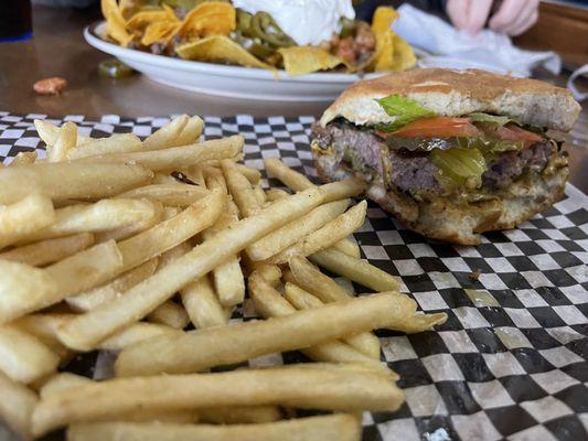 Green Chile cheeseburger and fries