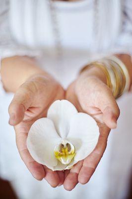 Me holding a beautiful Orchid in my hands.