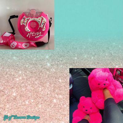 Water bottles/ pink bear slippers