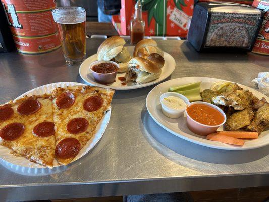 Pepperoni Pizza, Meatball sliders and Lemon Pepper Wings!