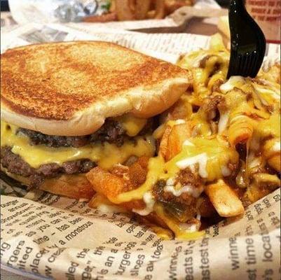 Our famous cheeseyburger with chili cheese fries!