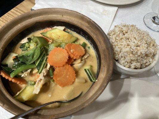 Red curry chicken. Very fresh vegetables.  We came all the way from Boston via Uber to enjoy.