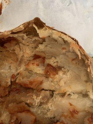 Inside of the BBQ chicken baked potato.