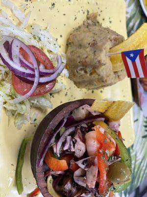 Octopus salad with mofongo