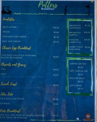 Putters breakfast menu