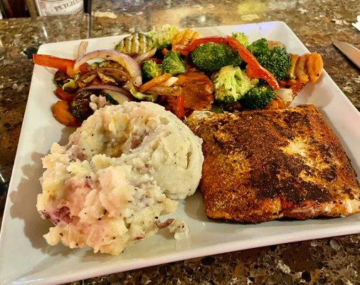 Blackened salmon with some really great veggies