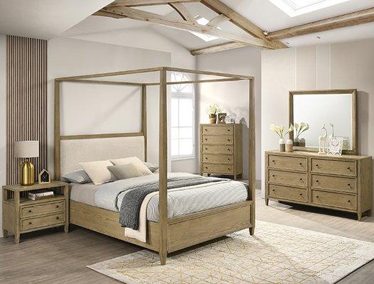 canopy Bedroom set contemporary style light oak finish