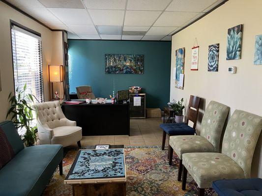 welcome room w/ snacks and water for clients