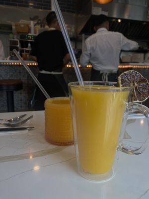 Fresh Orange Juice and Fresh Mango Smoothie with Water