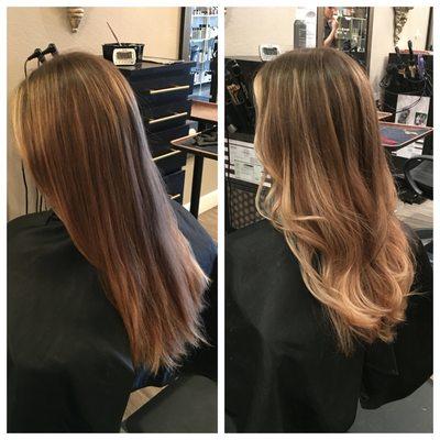 Added pretty blonde highlights to the bottom of her hair and eliminated her brassy tones! Soft and sexy!