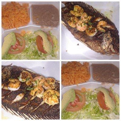 Rice, Beans, Salad, Whole Fish w/ Shrimp