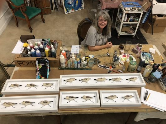 Brenda working on needle felted sandpipers