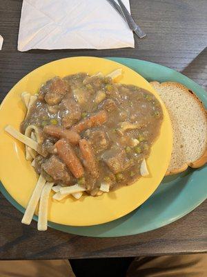 Beef stew over noodles was the special tonight. Very good!