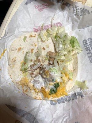 chicken soft taco. half filled