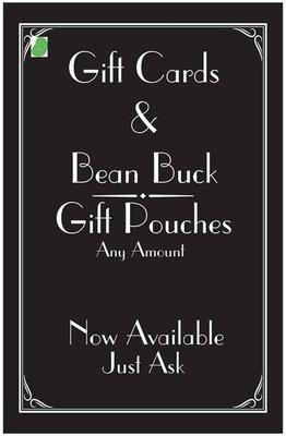 Fillable Gift Cards or Fill a pouch with Bean Bucks wooden Tokens worth $1 each