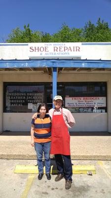 Owners Mi & Yang infront of the old location on Shady Brook Lane, where the business was located for the past 30 years (1986-2016).