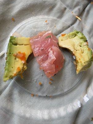 Avocado was hard and the tuna looked disgusting.