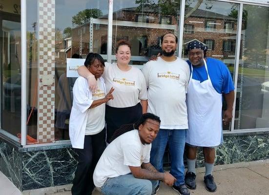 The Bridge Bread Bakers outside the Bakery on South Grand