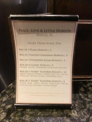 They have "Peace, Love & Little Donuts" from a cute local bakery.