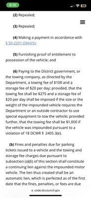 DC Code for Towing