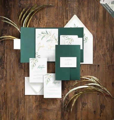 Greenery pocket invitation