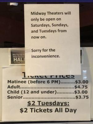 Hours changed recently - closed Friday