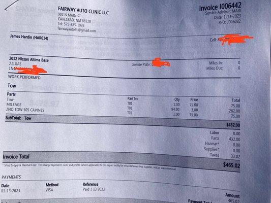 $75 dollars to tow 3 miles after paying $350