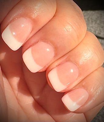 SNS French manicure using pink and white powders on natural nails by Passion Nails Lexington KY