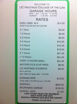 Parking Rates as of 1.10.12