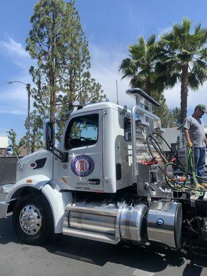 New peterbuilt trucks ready to get your equipment to the site on time.