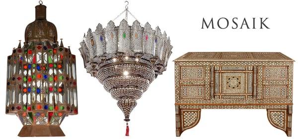 Mosaik Moroccan Interiors offers one of a kind handcrafted furniture and Lighting from Morocco and the   Middle East