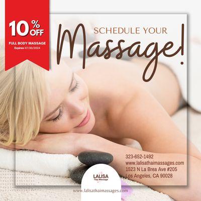 Save up to 10%off Full Body Massage until 7/30/2024