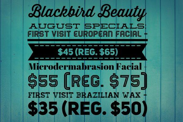 August 2019 specials!