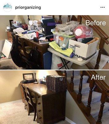 It’s easy to see why our homeowner would avoid working in her home office with it packed so full. We got her working again!