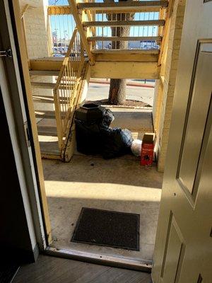 The daily trash pile outside of my room. I complained daily and would still have to wait till morning to be removed.