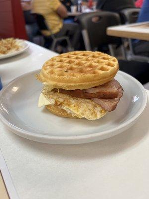 Waffle breakfast sandwich!