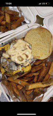 Burger with fresh cut fries