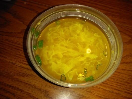 the corn egg drop soup w/no carrots or baby corn as the menu states. tsk