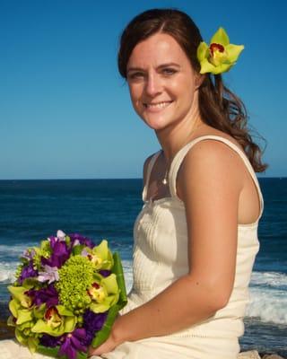 My hair withstood the crazy wind at our beautiful beach wedding!