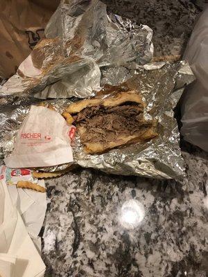 Worst beef I've ever had!! I guess they just forgot to put the cheese or rest of the beef for that matter. Small portion for a $10 meal.