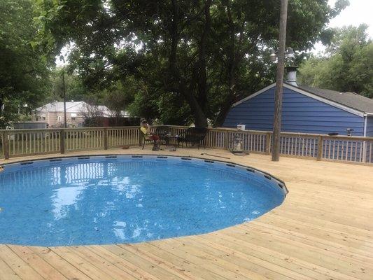 Custom deck around above ground pool